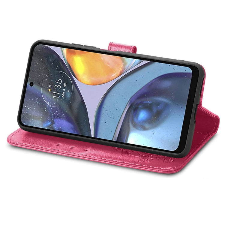 For Motorola Moto G22 Four-leaf Clasp Embossed Buckle Leather Phone Case