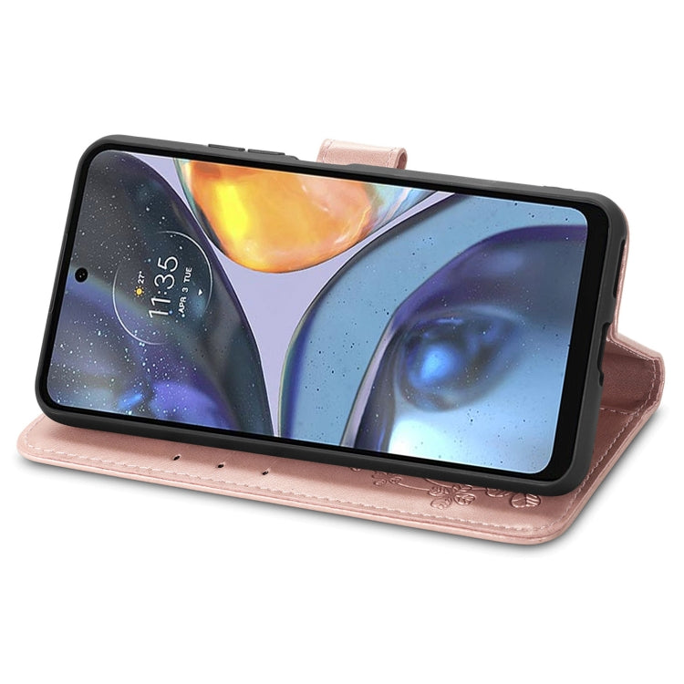 For Motorola Moto G22 Four-leaf Clasp Embossed Buckle Leather Phone Case