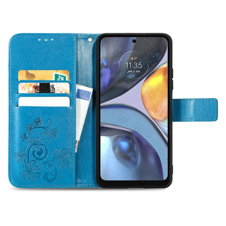For Motorola Moto G22 Four-leaf Clasp Embossed Buckle Leather Phone Case