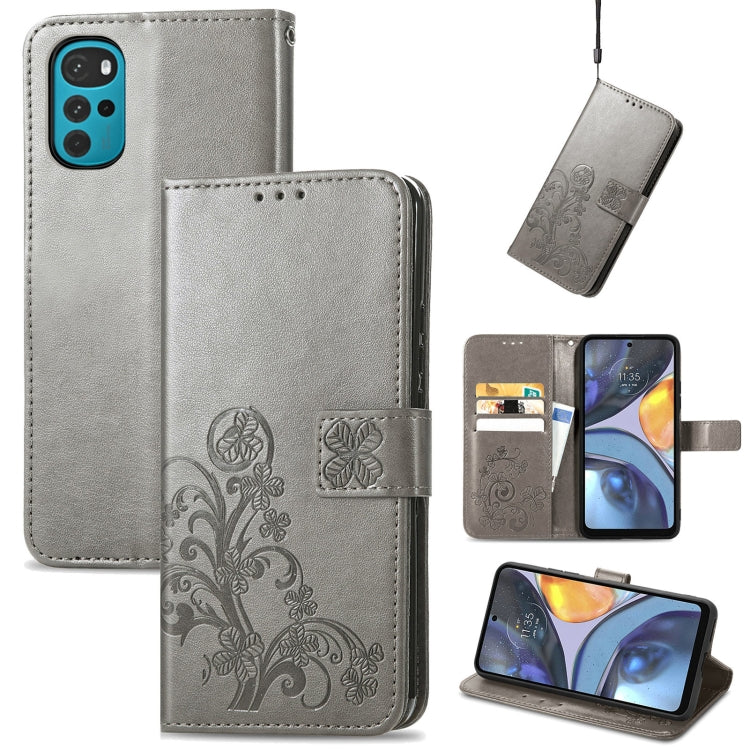 For Motorola Moto G22 Four-leaf Clasp Embossed Buckle Leather Phone Case