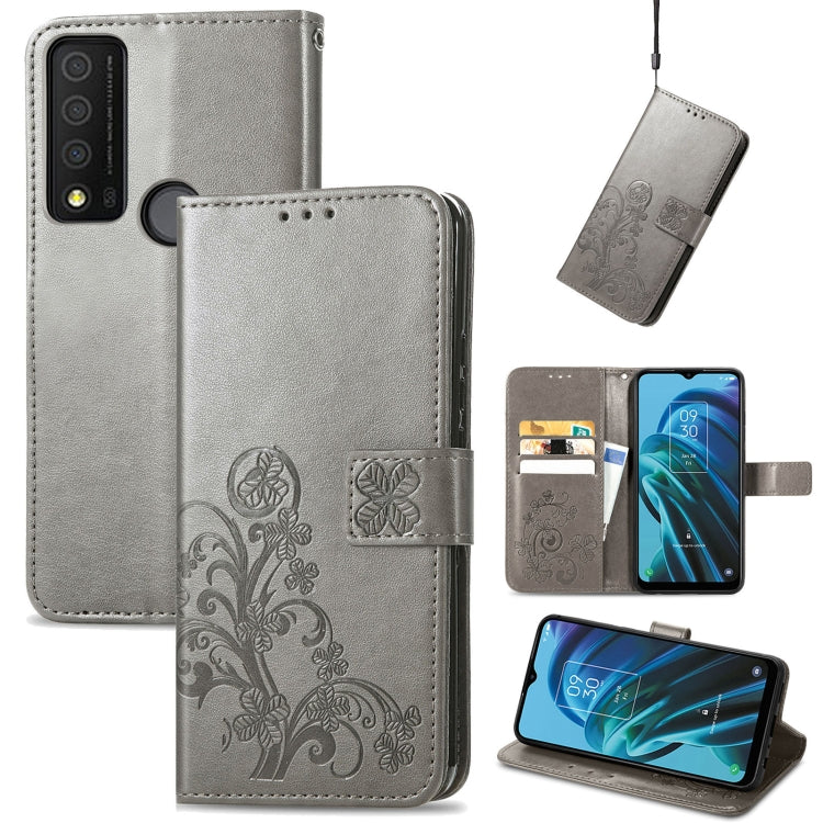 For TCL 30 XE 5G Four-leaf Clasp Embossed Buckle Leather Phone Case