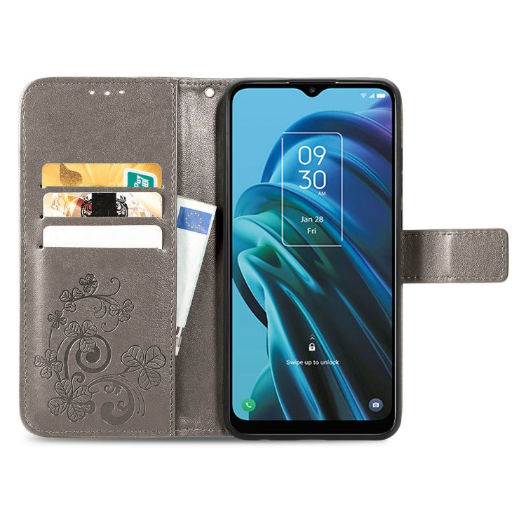 For TCL 30 XE 5G Four-leaf Clasp Embossed Buckle Leather Phone Case