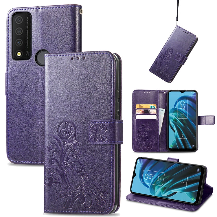 For TCL 30 XE 5G Four-leaf Clasp Embossed Buckle Leather Phone Case