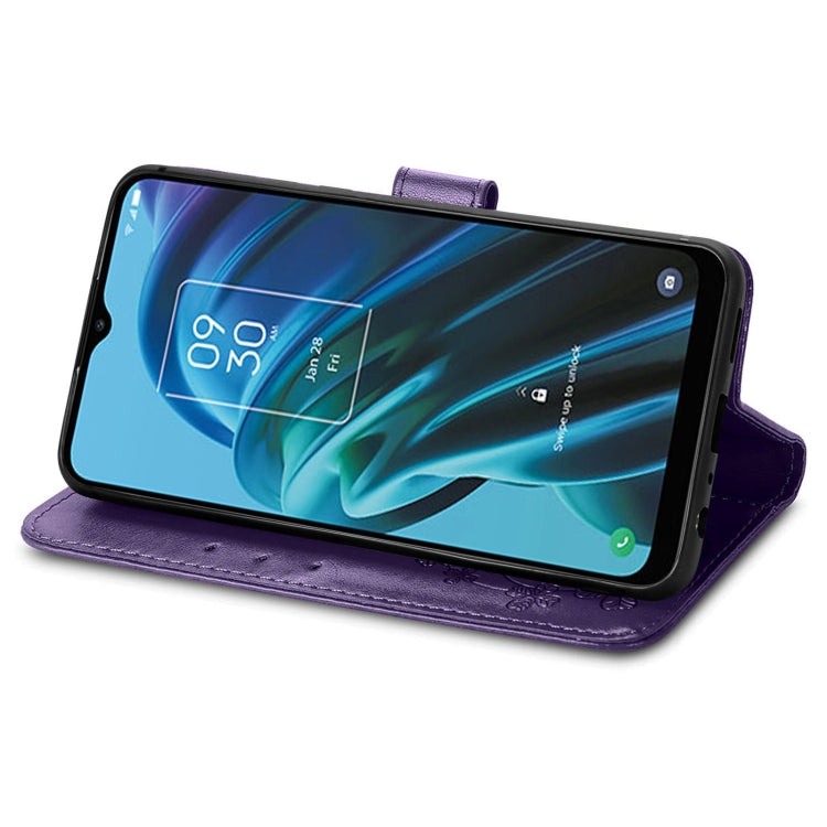 For TCL 30 XE 5G Four-leaf Clasp Embossed Buckle Leather Phone Case