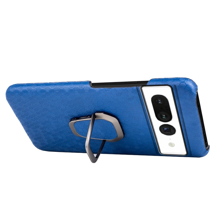 For Google Pixel 7 Ring Holder Honeycomb PU Skin Phone Case
