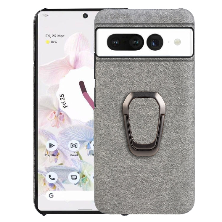 For Google Pixel 7 Ring Holder Honeycomb PU Skin Phone Case