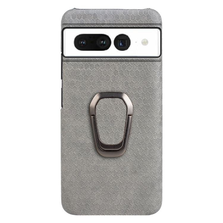 For Google Pixel 7 Ring Holder Honeycomb PU Skin Phone Case