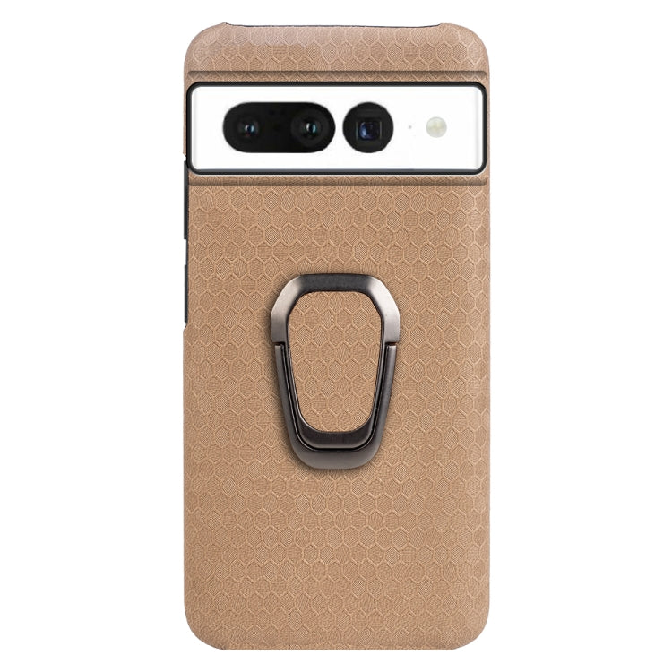 For Google Pixel 7 Ring Holder Honeycomb PU Skin Phone Case
