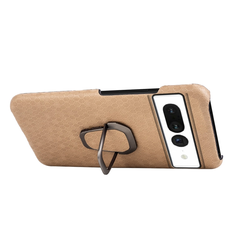 For Google Pixel 7 Ring Holder Honeycomb PU Skin Phone Case