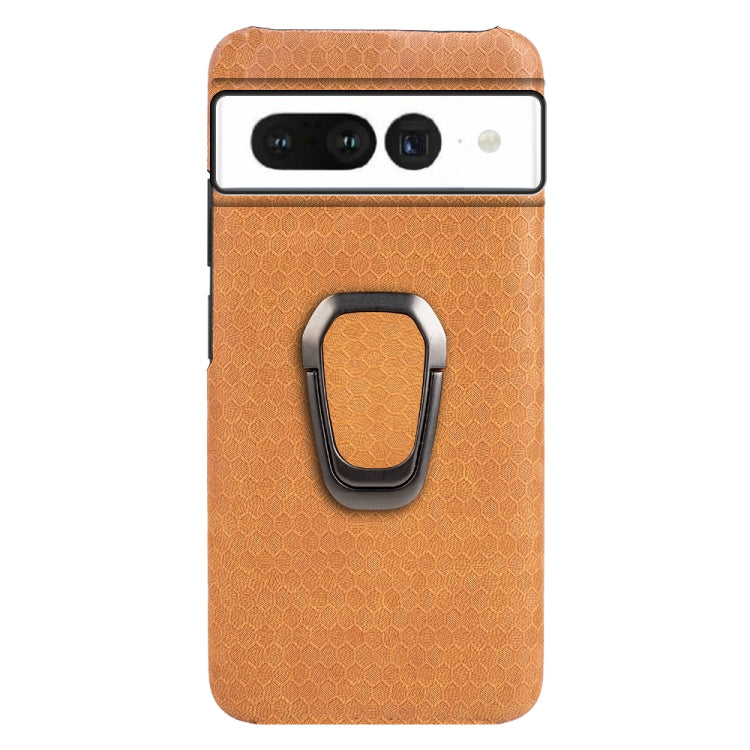 For Google Pixel 7 Ring Holder Honeycomb PU Skin Phone Case