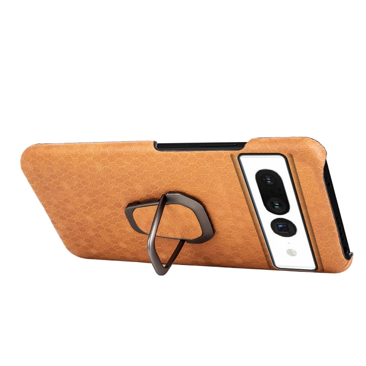 For Google Pixel 7 Ring Holder Honeycomb PU Skin Phone Case