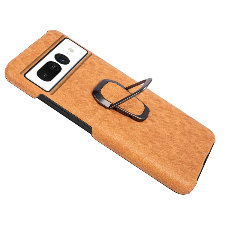 For Google Pixel 7 Ring Holder Honeycomb PU Skin Phone Case