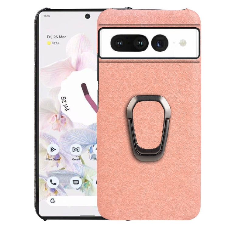 For Google Pixel 7 Ring Holder Honeycomb PU Skin Phone Case