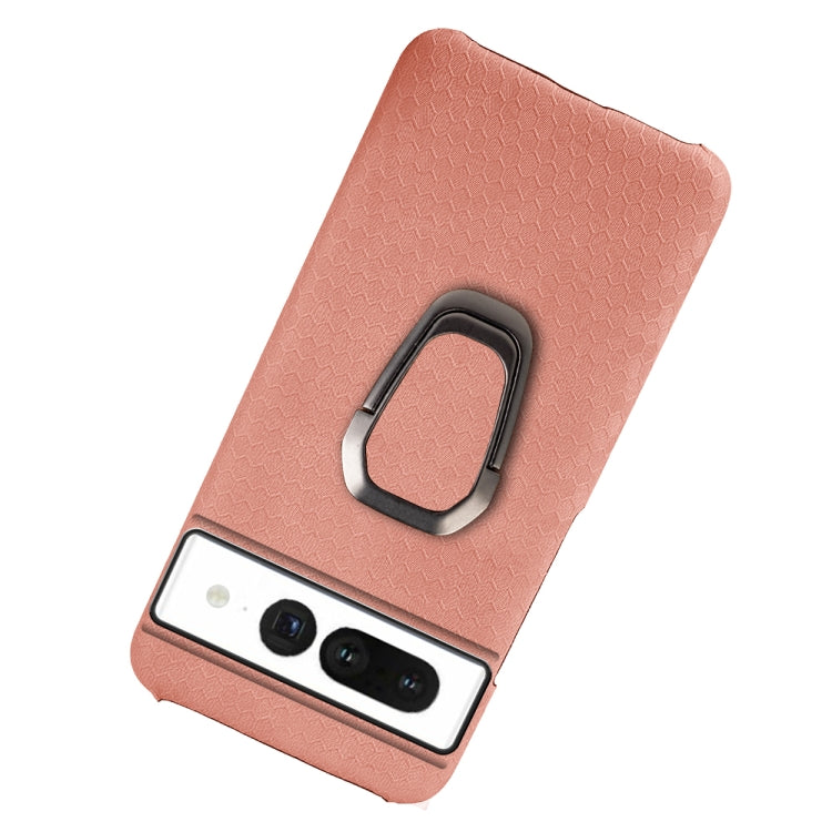 For Google Pixel 7 Ring Holder Honeycomb PU Skin Phone Case