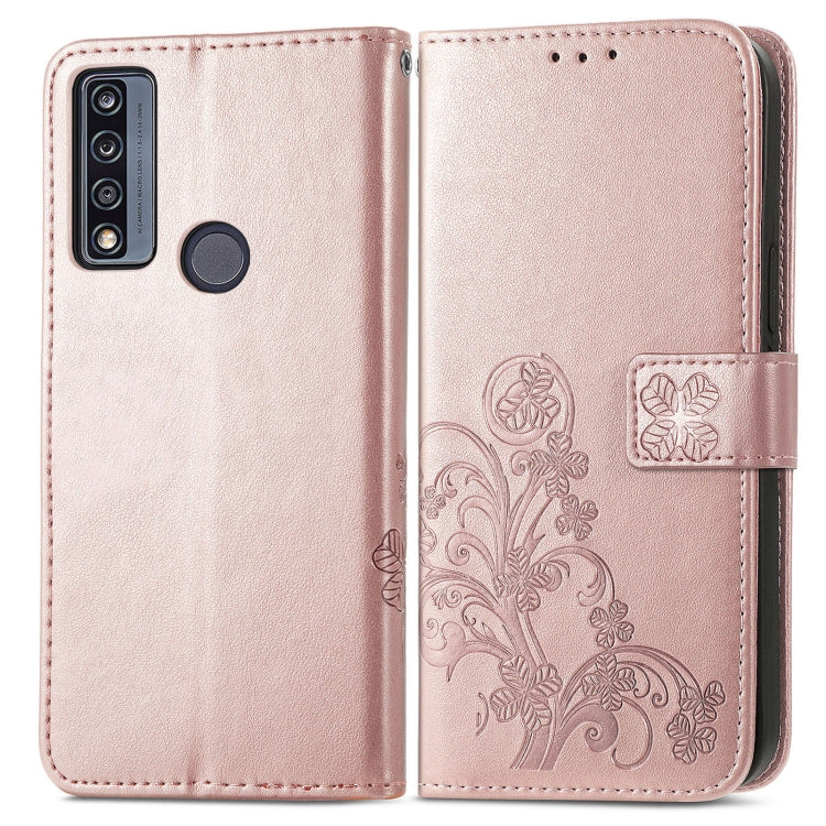 For TCL 4X 5G Four-leaf Clasp Embossed Buckle Leather Phone Case