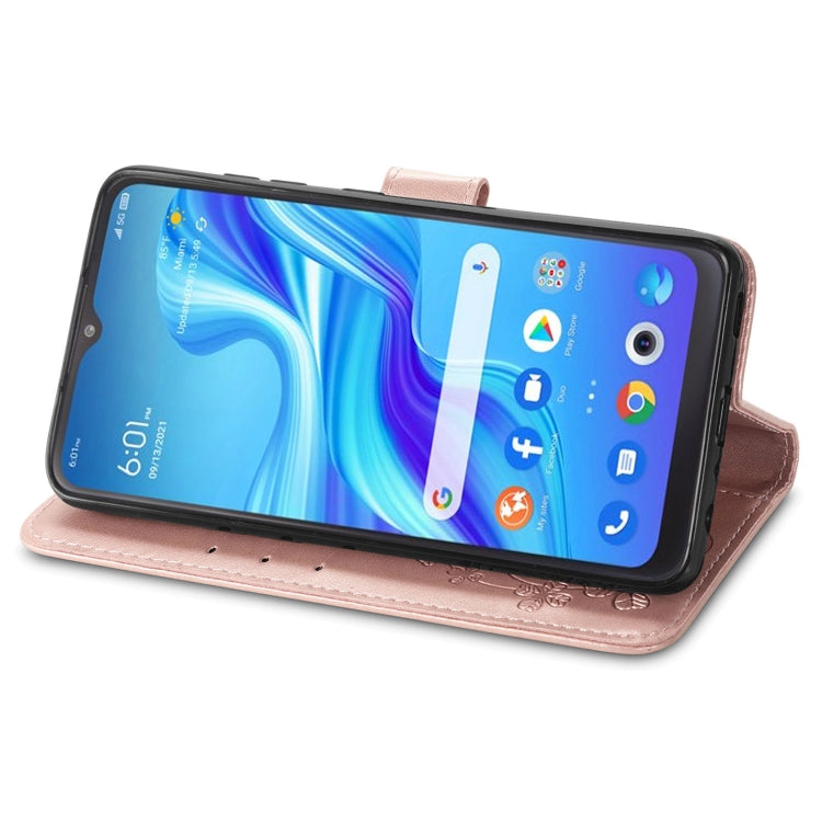 For TCL 4X 5G Four-leaf Clasp Embossed Buckle Leather Phone Case