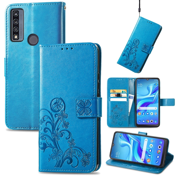 For TCL 4X 5G Four-leaf Clasp Embossed Buckle Leather Phone Case