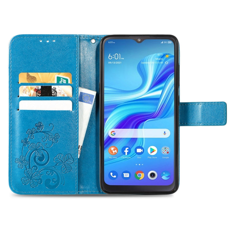 For TCL 4X 5G Four-leaf Clasp Embossed Buckle Leather Phone Case