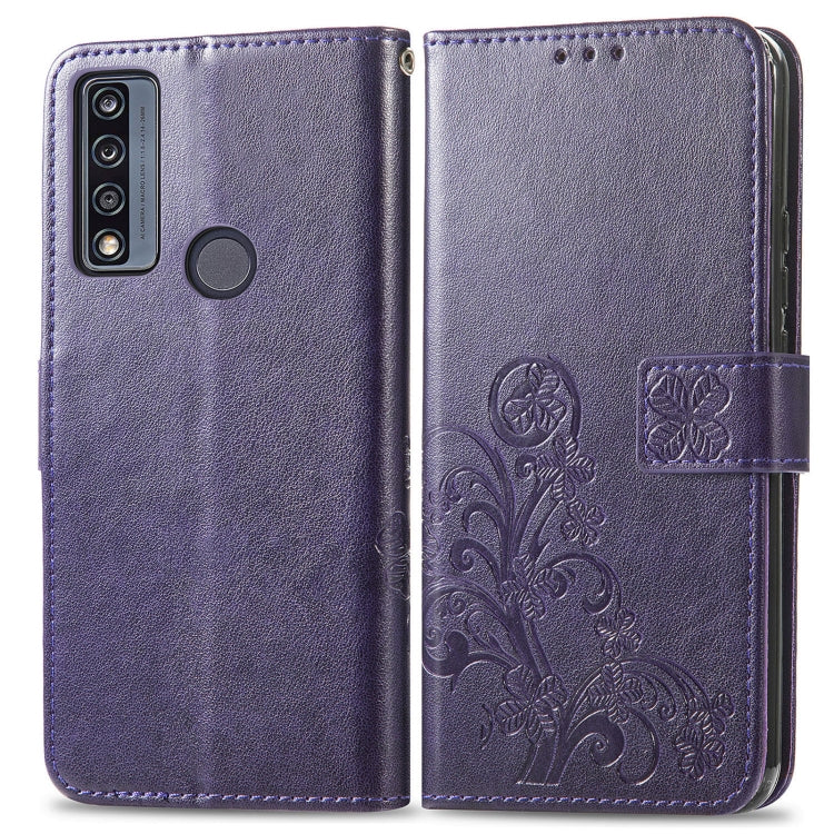 For TCL 4X 5G Four-leaf Clasp Embossed Buckle Leather Phone Case
