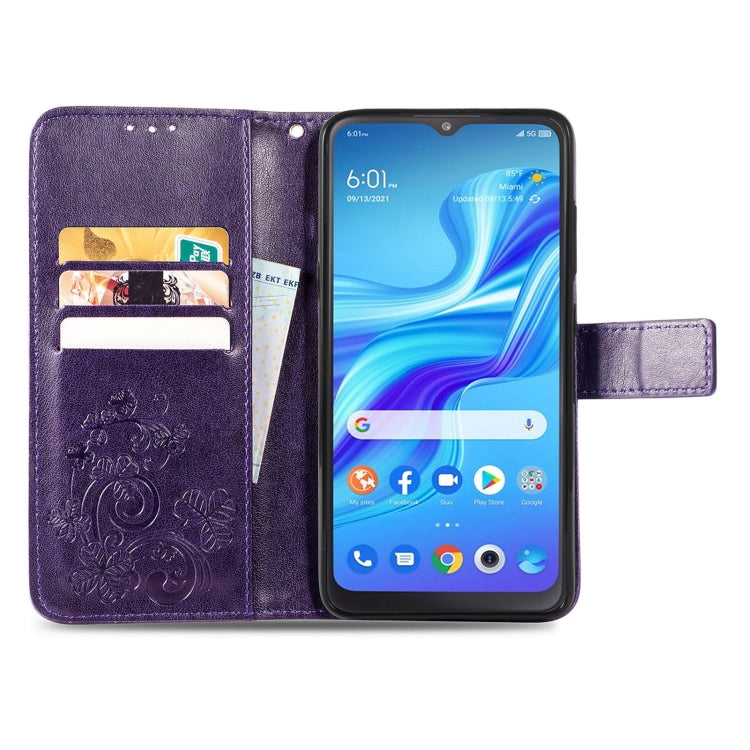 For TCL 4X 5G Four-leaf Clasp Embossed Buckle Leather Phone Case