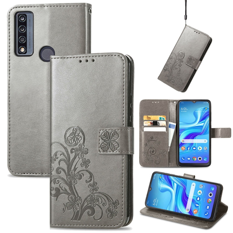 For TCL 4X 5G Four-leaf Clasp Embossed Buckle Leather Phone Case