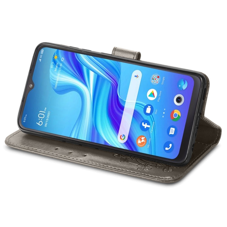 For TCL 4X 5G Four-leaf Clasp Embossed Buckle Leather Phone Case