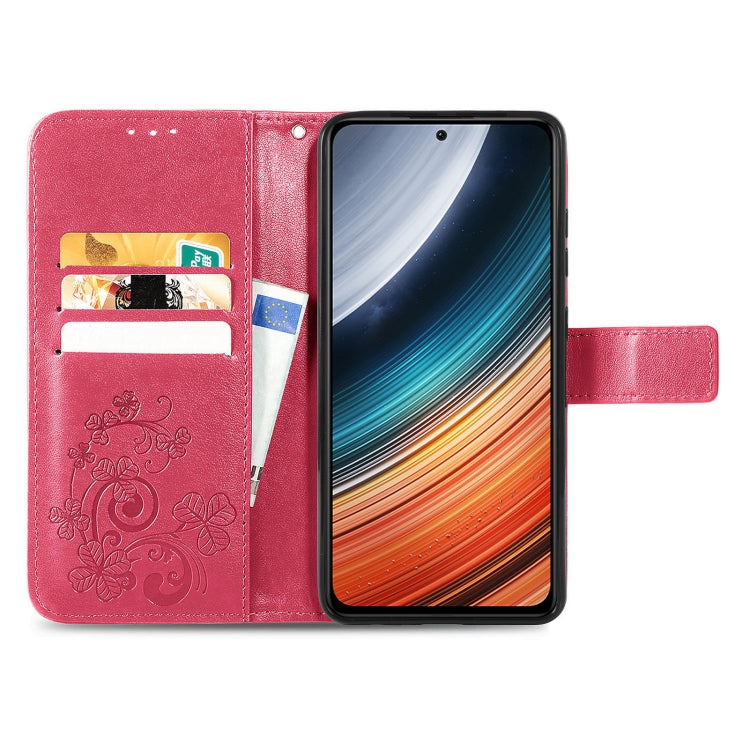 For Xiaomi Redmi K40S Four-leaf Clasp Embossed Buckle Leather Phone Case