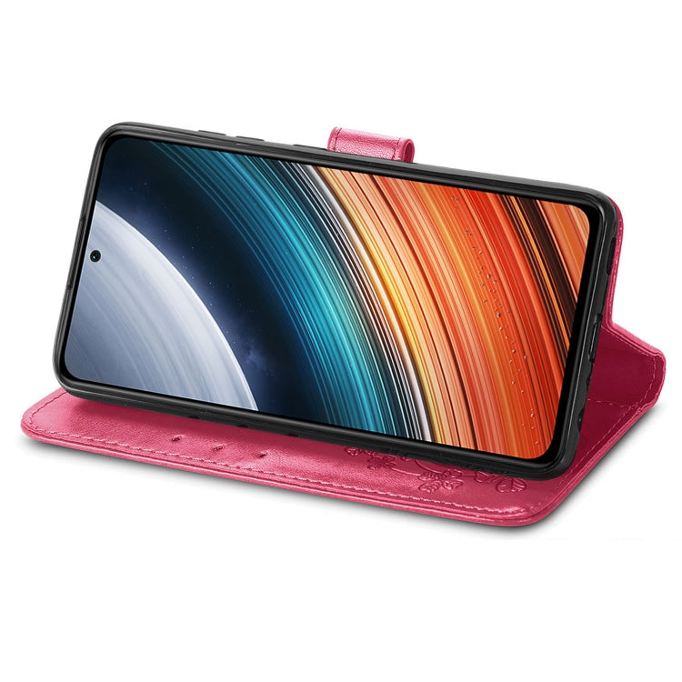 For Xiaomi Redmi K40S Four-leaf Clasp Embossed Buckle Leather Phone Case