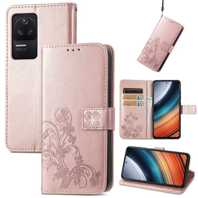 For Xiaomi Redmi K40S Four-leaf Clasp Embossed Buckle Leather Phone Case
