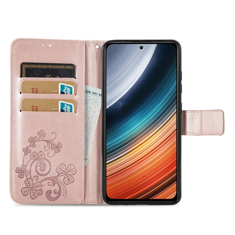 For Xiaomi Redmi K40S Four-leaf Clasp Embossed Buckle Leather Phone Case