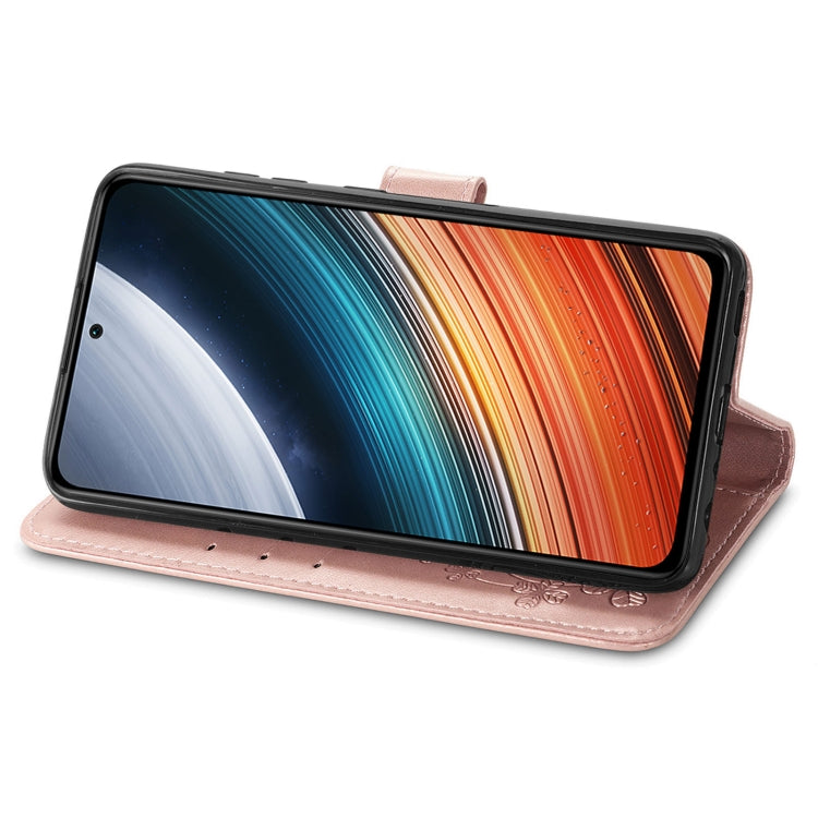 For Xiaomi Redmi K40S Four-leaf Clasp Embossed Buckle Leather Phone Case