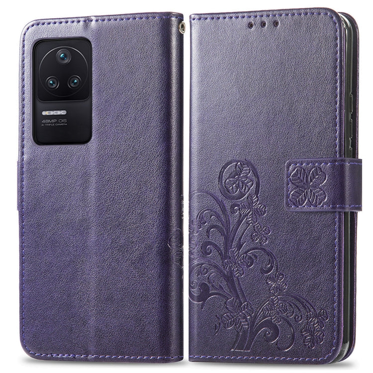For Xiaomi Redmi K40S Four-leaf Clasp Embossed Buckle Leather Phone Case