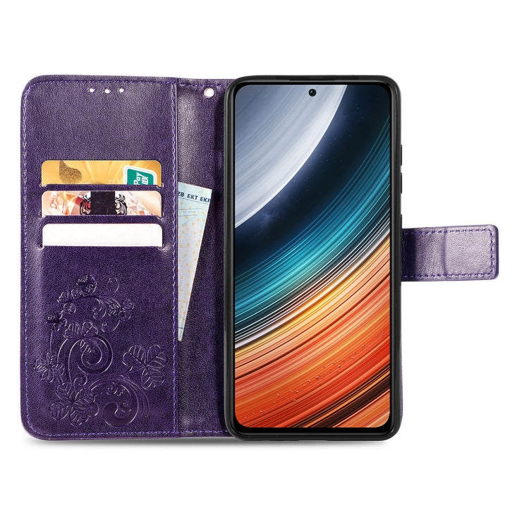 For Xiaomi Redmi K40S Four-leaf Clasp Embossed Buckle Leather Phone Case