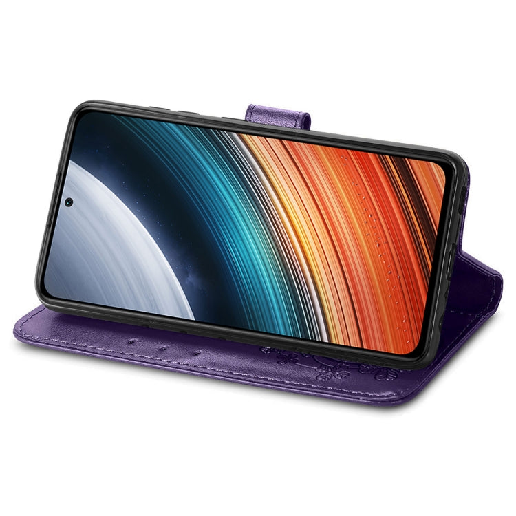 For Xiaomi Redmi K40S Four-leaf Clasp Embossed Buckle Leather Phone Case