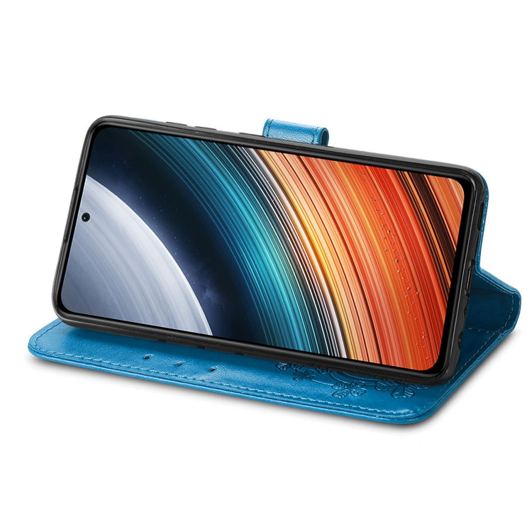 For Xiaomi Redmi K40S Four-leaf Clasp Embossed Buckle Leather Phone Case