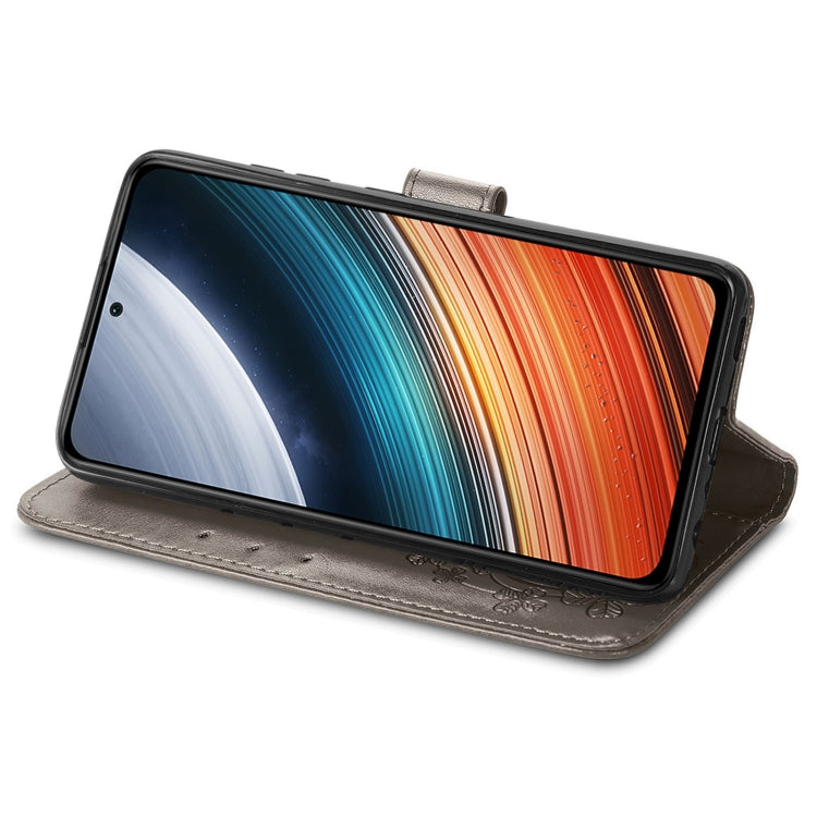 For Xiaomi Redmi K40S Four-leaf Clasp Embossed Buckle Leather Phone Case