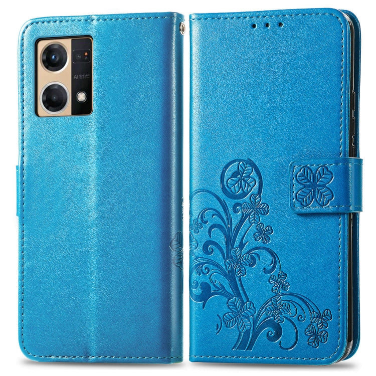 For OPPO Reno7 4G Four-leaf Clasp Embossed Buckle Leather Phone Case
