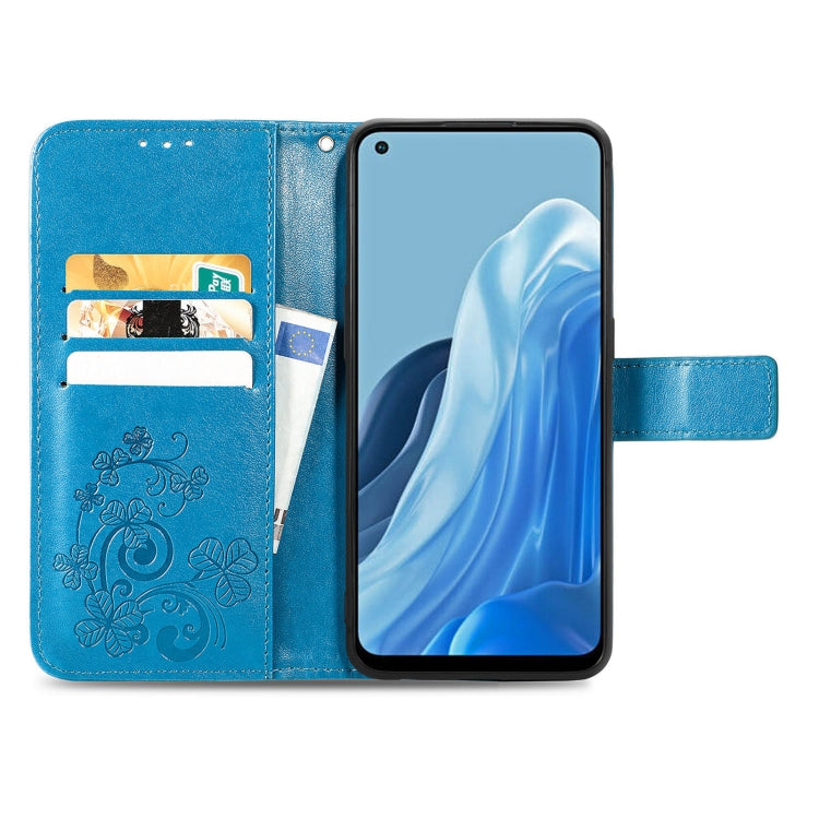 For OPPO Reno7 4G Four-leaf Clasp Embossed Buckle Leather Phone Case