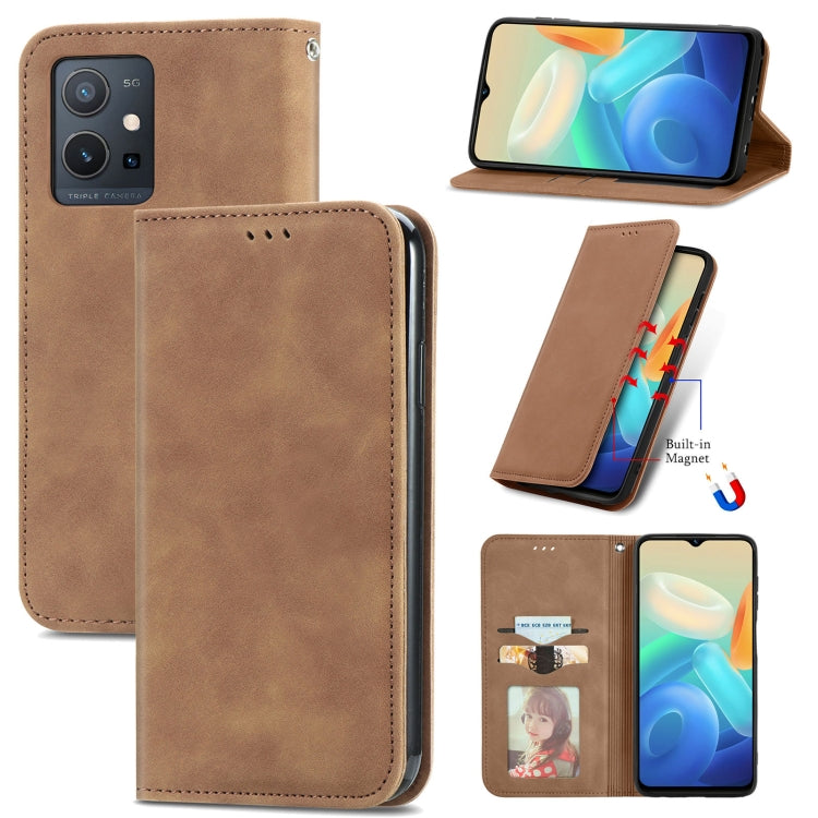 For vivo Y55 5G Retro Skin Feel Magnetic Leather Phone Case