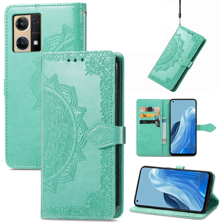 For OPPO Reno7 4G Mandala Flower Embossed Horizontal Flip Leather Phone Case
