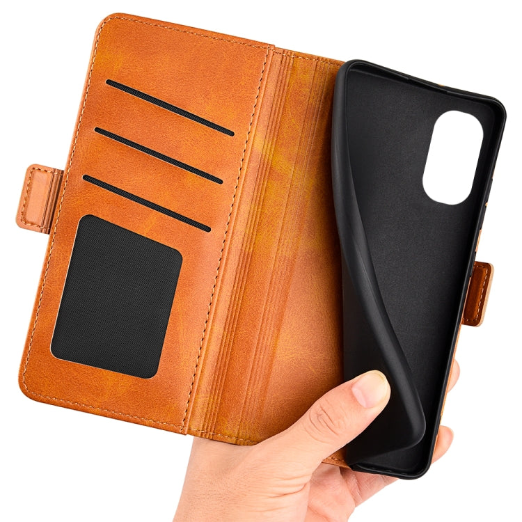 For Motorola Moto E32 4G Dual-side Magnetic Buckle Horizontal Flip Leather Phone Case