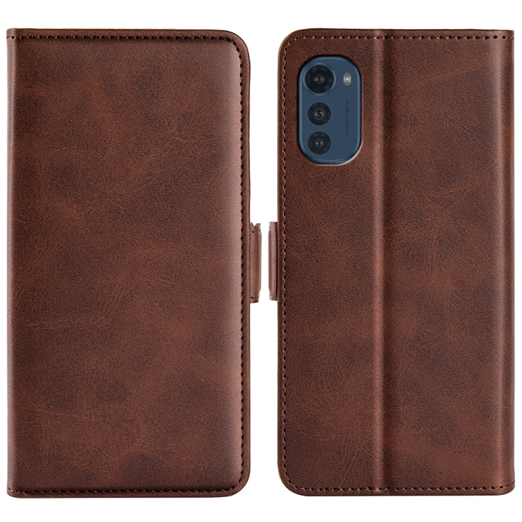 For Motorola Moto E32 4G Dual-side Magnetic Buckle Horizontal Flip Leather Phone Case