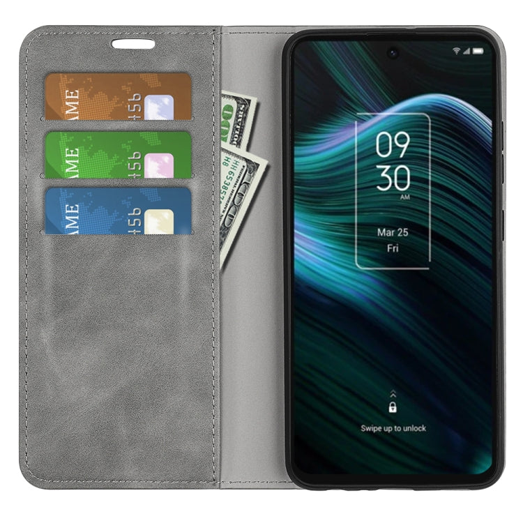 For TCL Stylus 5G Retro-skin Magnetic Suction Leather Phone Case