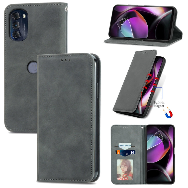 For Motorola Moto G 2022 Retro Skin Feel Magnetic Leather Phone Case