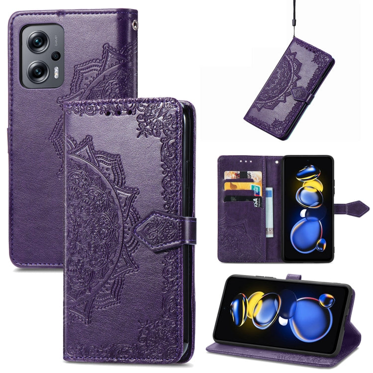 For Xiaomi Redmi Note 11T 5G Mandala Flower Embossed Horizontal Flip Leather Phone Case