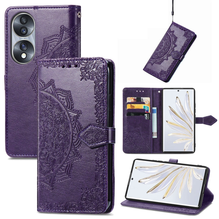 For Honor 70 Mandala Flower Embossed Horizontal Flip Leather Phone Case