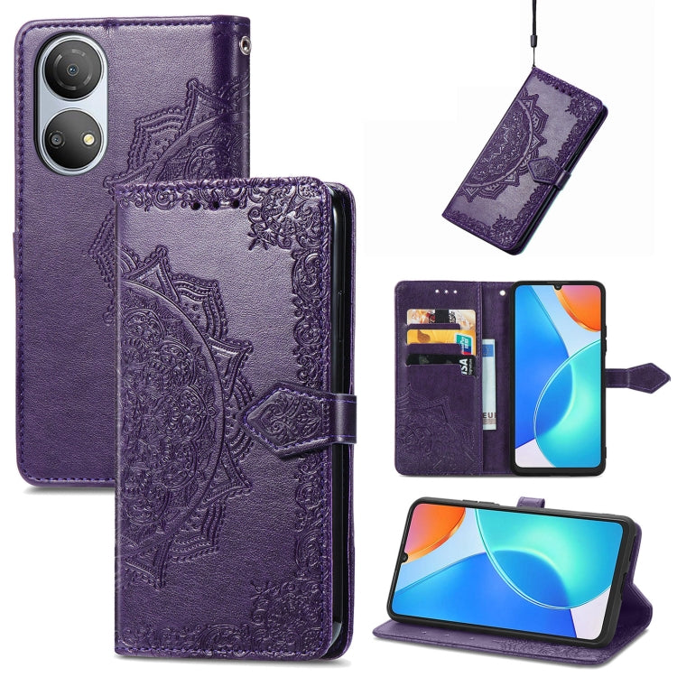 For Honor Play 30 Plus / X7 Mandala Flower Embossed Horizontal Flip Leather Phone Case