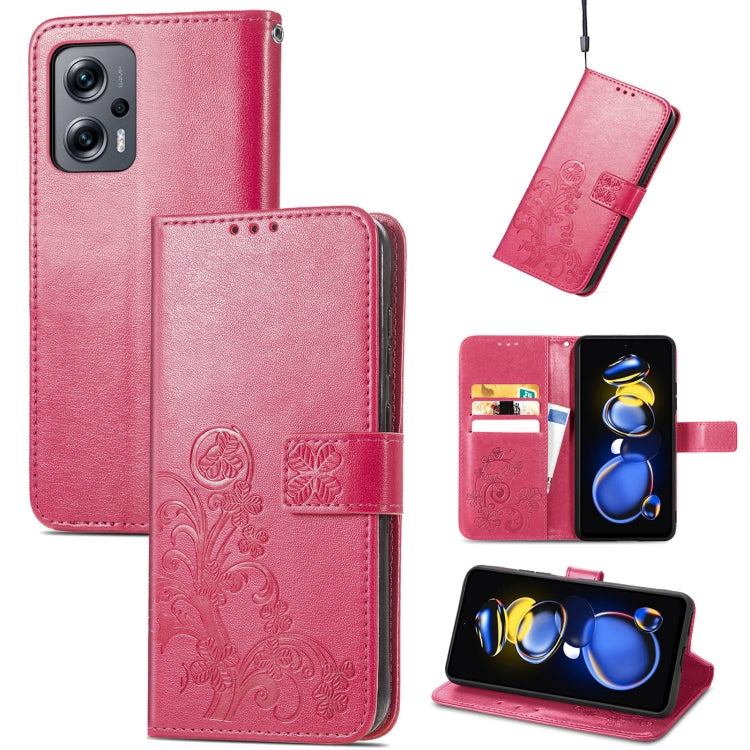 For Xiaomi Redmi Note 11T 5G Four-leaf Clasp Embossed Buckle Flip Leather Phone Case