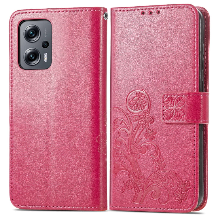 For Xiaomi Redmi Note 11T 5G Four-leaf Clasp Embossed Buckle Flip Leather Phone Case