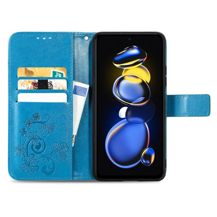 For Xiaomi Redmi Note 11T 5G Four-leaf Clasp Embossed Buckle Flip Leather Phone Case